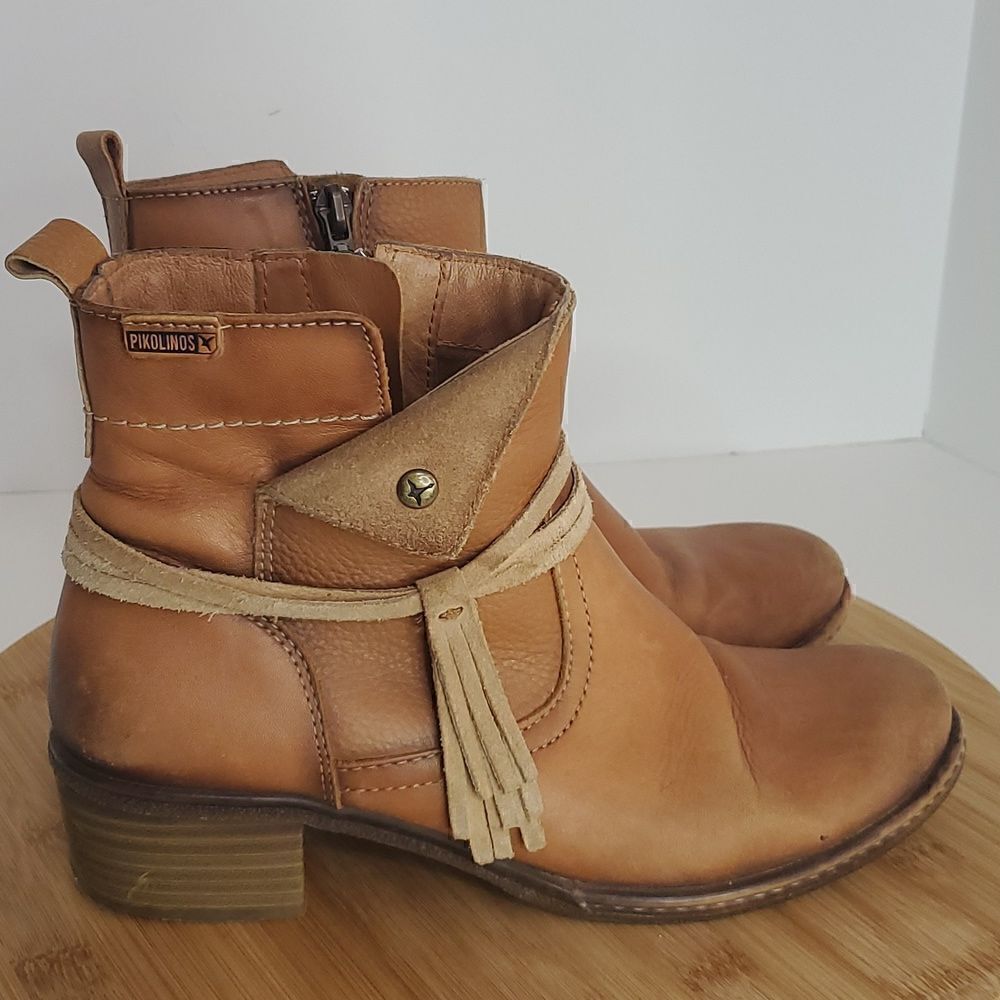 Pikolinos Zaragoza Women's Leather Ankle Booties Fringe Size 37